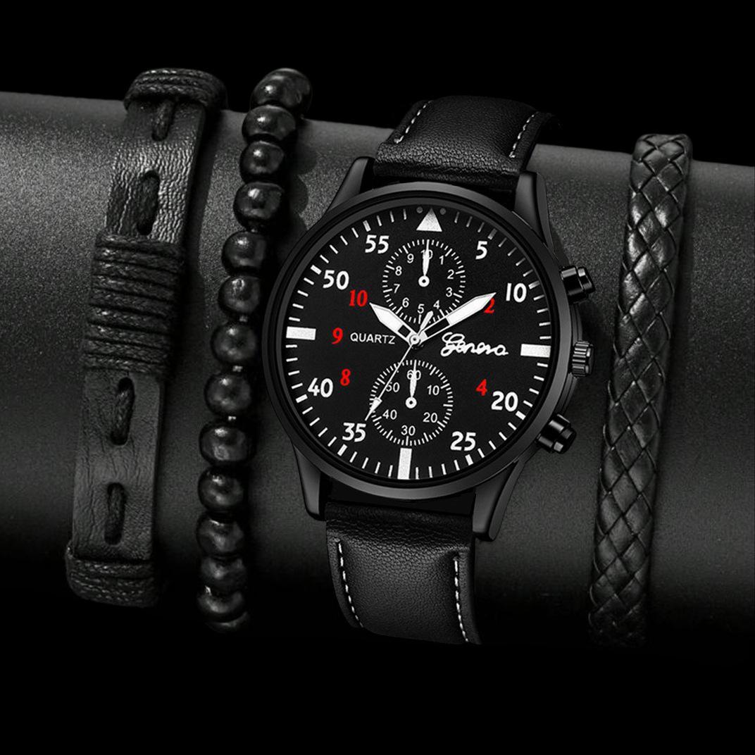 Cross border Mens Casual Fashion Foreign Trade trend Sports Belt Watch 3-piece Bracelet Business Quartz Watch suit