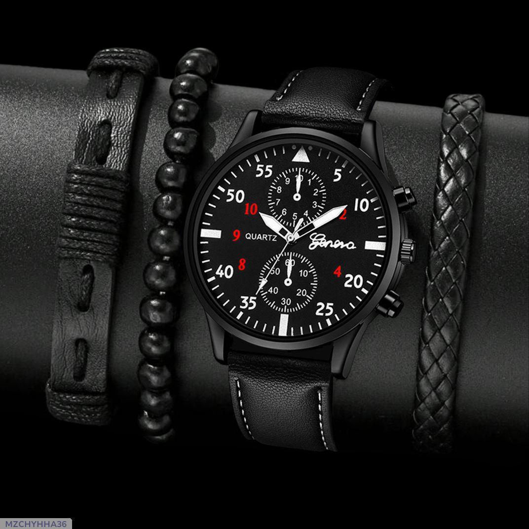 Cross border Mens Casual Fashion Foreign Trade trend Sports Belt Watch 3-piece Bracelet Business Quartz Watch suit
