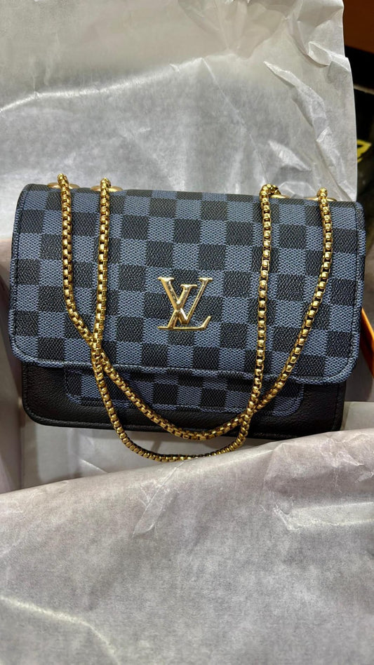 LV stylish women's black pu leather crossbody bag -1 pc with chain