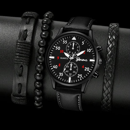 Cross border Mens Casual Fashion Foreign Trade trend Sports Belt Watch 3-piece Bracelet Business Quartz Watch suit
