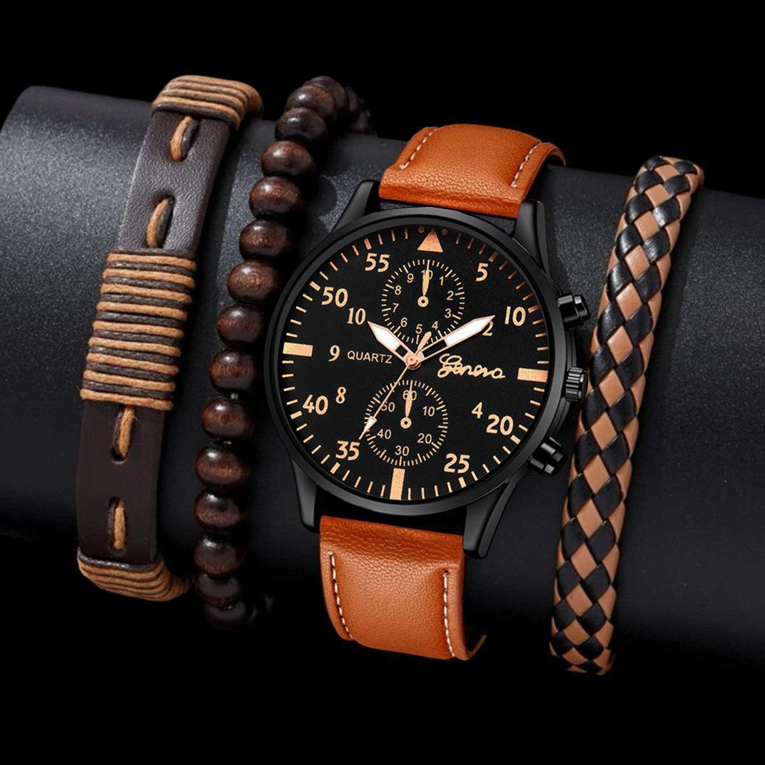 Cross border Mens Casual Fashion Foreign Trade trend Sports Belt Watch 3-piece Bracelet Business Quartz Watch suit
