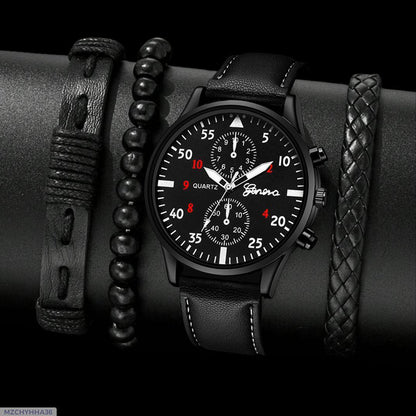 Cross border Mens Casual Fashion Foreign Trade trend Sports Belt Watch 3-piece Bracelet Business Quartz Watch suit