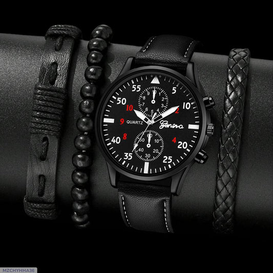 Cross border Mens Casual Fashion Foreign Trade trend Sports Belt Watch 3-piece Bracelet Business Quartz Watch suit